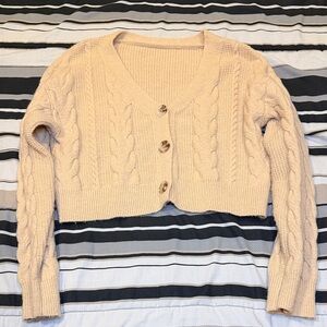 Beige Cropped Cardigan